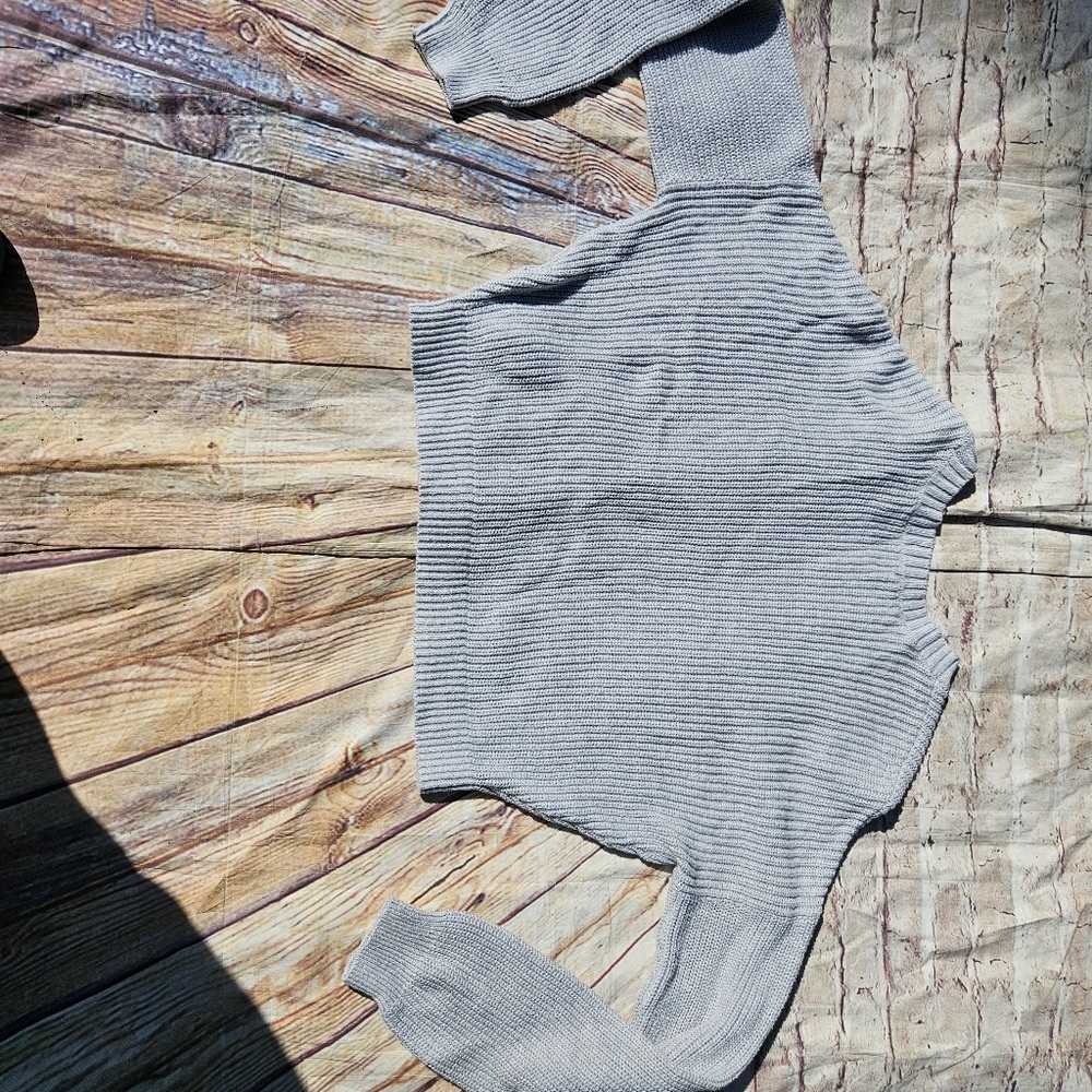 Women's Off-Shoulder Ribbed Sweater in Light Gray